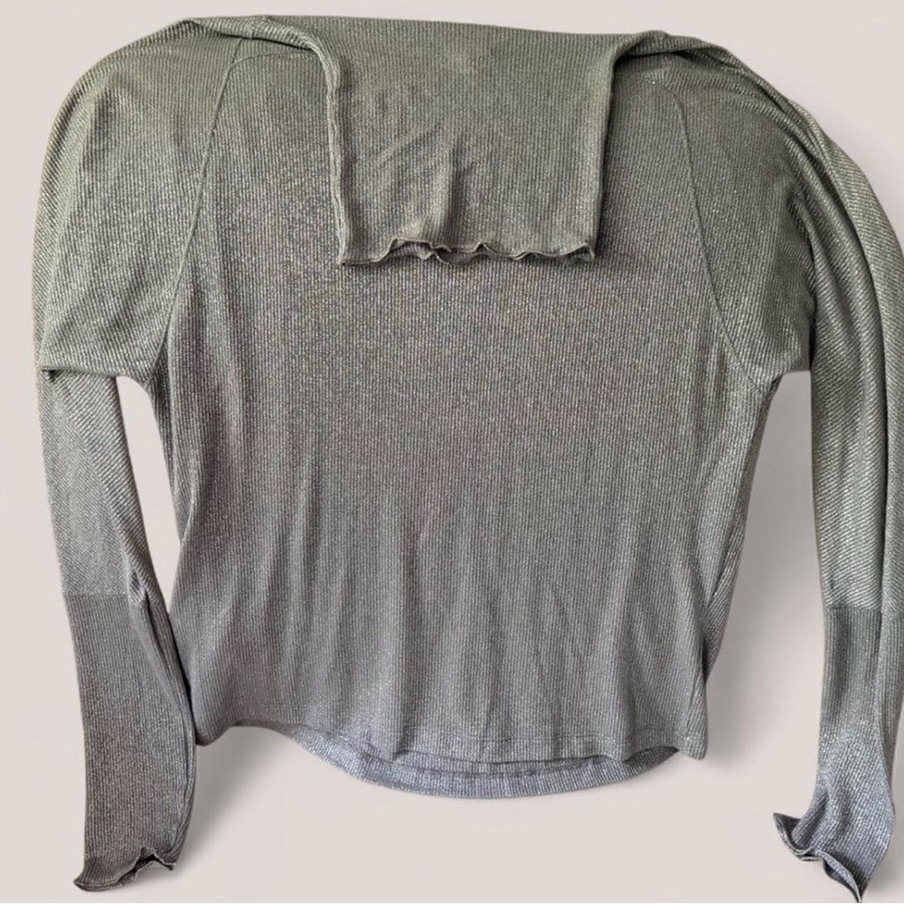 Armani Jeans Grey Lightweight Ribbed Long Sleeve Turtleneck Top